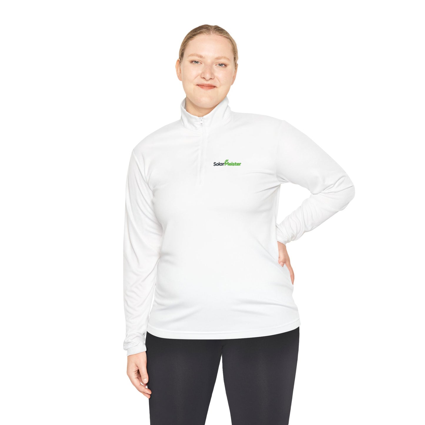 Solar Meister Logo Unisex Quarter-Zip-Funktionspullover – Weiß