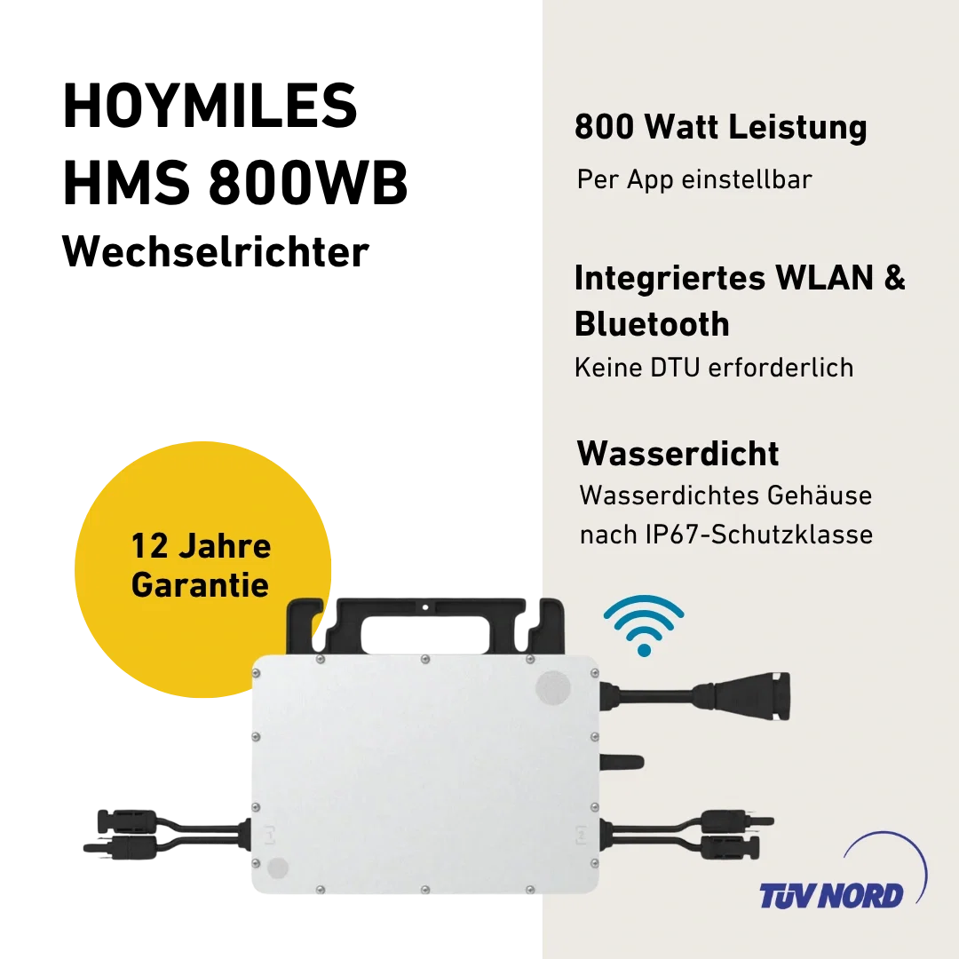 Hoymiles HMS 800W 2T Wechselrichter Produktbild mit Produkteigenschaften