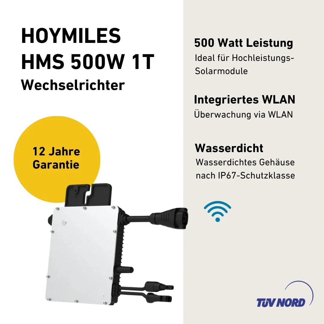 Hoymiles HMS-500 Mikrowechselrichter Produktbild Darstellung mit Produkteigenschaften